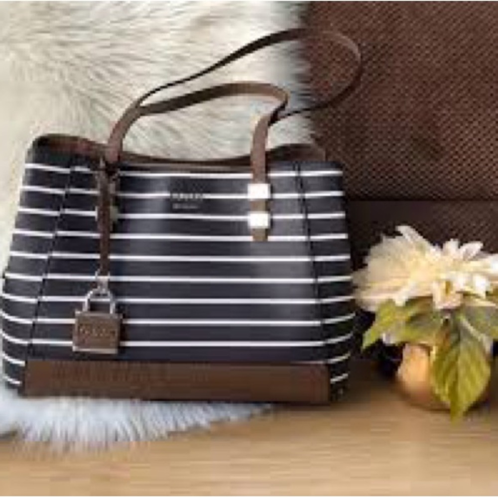 Guess Black and Brown Striped Satchel